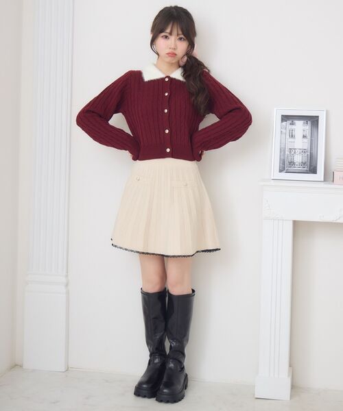 ems excite(エムズエキサイト)の「シャギー襟ケーブルカーディガン(ニット/セーター・レディース・ワインレッド/ダークグレー/ナチュラル・FREE)」の22枚目の写真