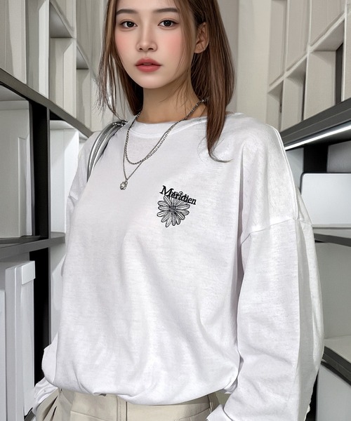 セール】ゆったり 着やすい モード フラワー ラメ刺繍 ロンT(Tシャツ セール】ゆったり 着やすい モード フラワー ラメ刺繍 ロンT(Tシャツ