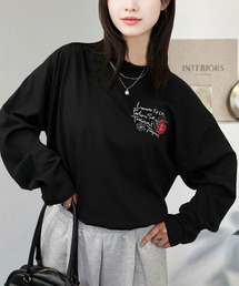 Candlestick（キャンドルスティック）の「ゆったり 着やすい モード フラワー ラメ刺繍 ロンT（Tシャツ/カットソー）」