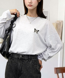 Candlestick（キャンドルスティック）の「ゆったり 着やすい モード フラワー ラメ刺繍 ロンT（Tシャツ/カットソー）」