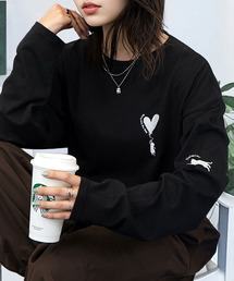 Candlestick（キャンドルスティック）の「ゆったり 着やすい モード フラワー ラメ刺繍 ロンT（Tシャツ/カットソー）」