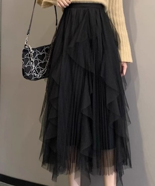 cammie(キャミー)の「ランダムチュールフレアスカート(スカート・レディース・アイボリー/ブラック・MEDIUM/LARGE)」の5枚目の写真