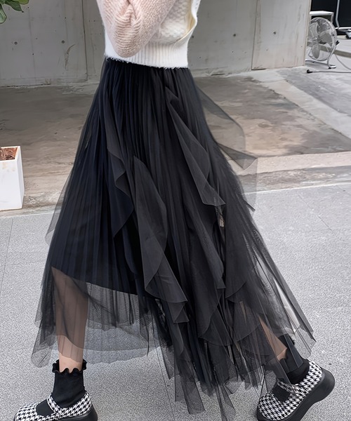 cammie(キャミー)の「ランダムチュールフレアスカート(スカート・レディース・アイボリー/ブラック・MEDIUM/LARGE)」の10枚目の写真