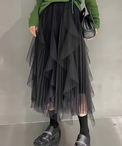 cammie(キャミー)の「ランダムチュールフレアスカート(スカート・レディース・アイボリー/ブラック・MEDIUM/LARGE)」の12枚目の写真