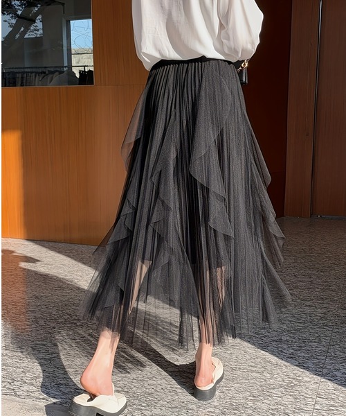 cammie(キャミー)の「ランダムチュールフレアスカート(スカート・レディース・アイボリー/ブラック・MEDIUM/LARGE)」の9枚目の写真