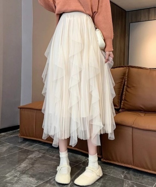 cammie(キャミー)の「ランダムチュールフレアスカート(スカート・レディース・アイボリー/ブラック・MEDIUM/LARGE)」の7枚目の写真