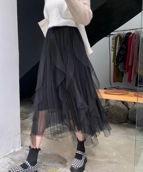 cammie(キャミー)の「ランダムチュールフレアスカート(スカート・レディース・アイボリー/ブラック・MEDIUM/LARGE)」の11枚目の写真