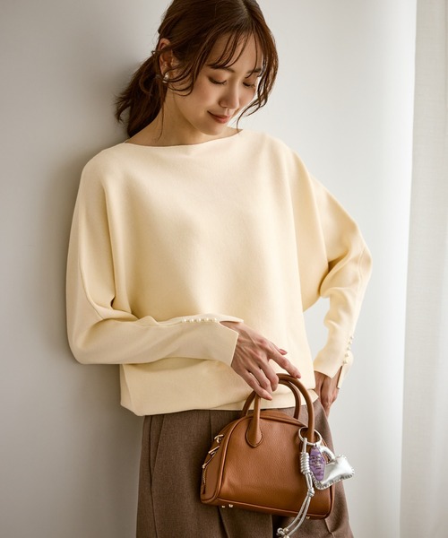ROPE' PICNIC(ロペピクニック)の「マシュマロ袖パールドルマンニット/イージーケア・リンクコーデ(ニット/セーター・レディース・キナリ/ワイン/グリーン/ブラック/ダークブラウン・L/M)」の2枚目の写真
