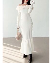 RESEXXY | フェイクファートリムニットワンピース(ワンピース)