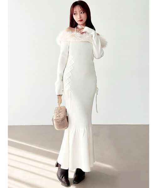 セール】フェイクファートリムニットワンピース（ワンピース