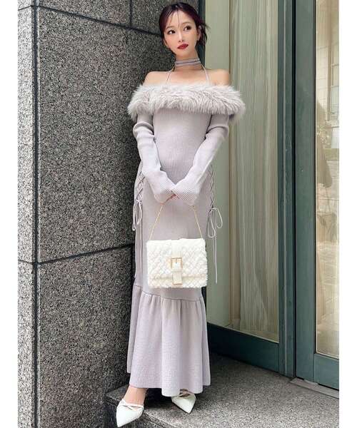 セール】フェイクファートリムニットワンピース（ワンピース