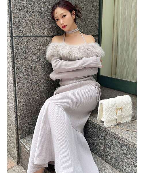 セール】フェイクファートリムニットワンピース（ワンピース