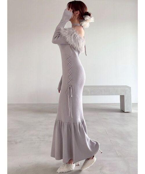 セール】フェイクファートリムニットワンピース（ワンピース