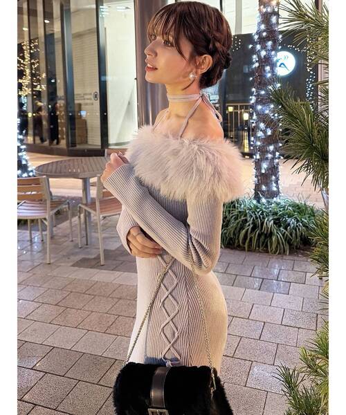 セール】フェイクファートリムニットワンピース（ワンピース