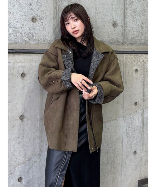 MURUA（ムルーア）の「リバーシブルミドルコート（テーラードジャケット・レディース・ブラウン/カーキ・FREE）」の7枚目の写真