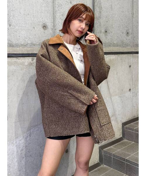 MURUA（ムルーア）の「リバーシブルミドルコート（テーラードジャケット・レディース・ブラウン/カーキ・FREE）」の10枚目の写真