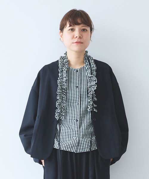 yuni リーフ ジャガード ノーカラー ジャケット yuni リーフ ジャガード ノーカラー ジャケット LADIES