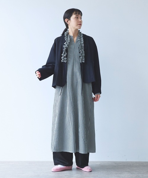 yuni（ユニ　）の「レーヨンウール no collar ジャケット（ノーカラージャケット・レディース・ネイビー/カーキ・FREE）」の4枚目の写真