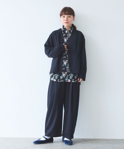 yuni（ユニ　）の「レーヨンウール no collar ジャケット（ノーカラージャケット・レディース・ネイビー/カーキ・FREE）」の5枚目の写真