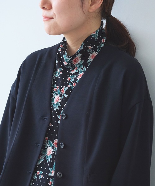 yuni（ユニ　）の「レーヨンウール no collar ジャケット（ノーカラージャケット・レディース・ネイビー/カーキ・FREE）」の8枚目の写真