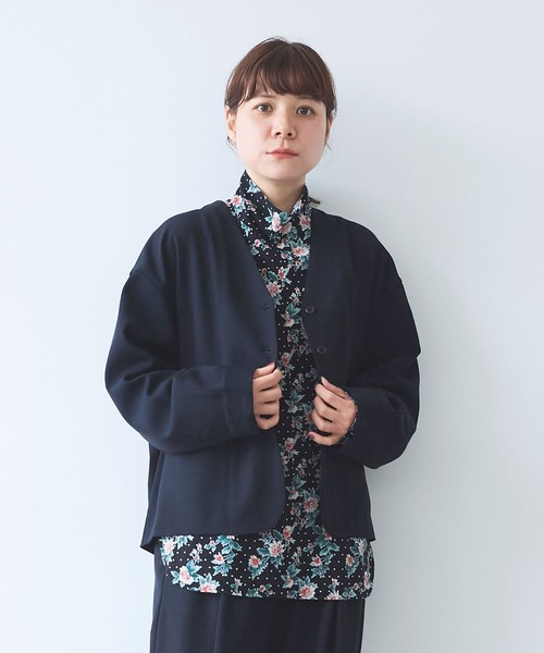 yuni（ユニ　）の「レーヨンウール no collar ジャケット（ノーカラージャケット・レディース・ネイビー/カーキ・FREE）」の7枚目の写真