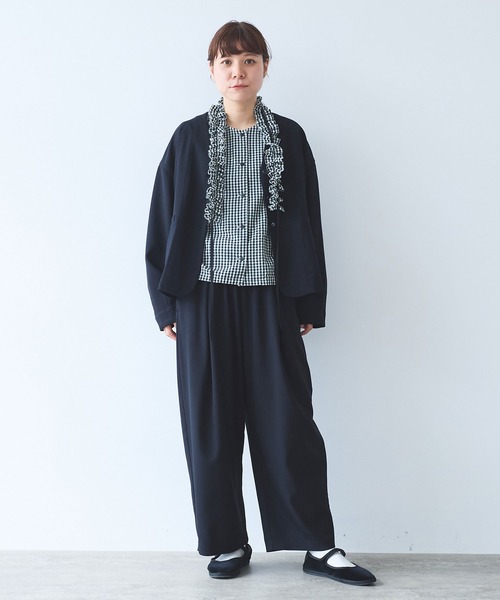 yuni（ユニ　）の「レーヨンウール no collar ジャケット（ノーカラージャケット・レディース・ネイビー/カーキ・FREE）」の9枚目の写真