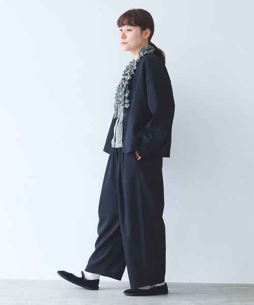 yuni（ユニ　）の「レーヨンウール no collar ジャケット（ノーカラージャケット・レディース・ネイビー/カーキ・FREE）」の12枚目の写真