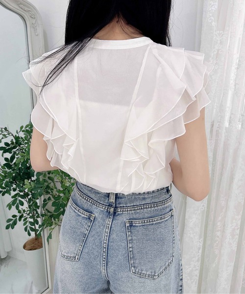 INGNI（イング）の「フリルシアーノースリブラウス（シャツ/ブラウス・レディース・ブラック/オフホワイト/サックスブルー・M）」の8枚目の写真