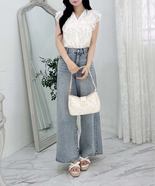 INGNI（イング）の「フリルシアーノースリブラウス（シャツ/ブラウス・レディース・ブラック/オフホワイト/サックスブルー・M）」の10枚目の写真