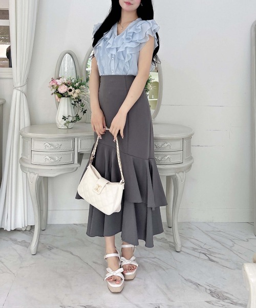 INGNI（イング）の「フリルシアーノースリブラウス（シャツ/ブラウス・レディース・ブラック/オフホワイト/サックスブルー・M）」の21枚目の写真