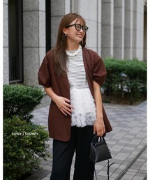 レディースのノーカラージャケット（リネン・麻）ファッション