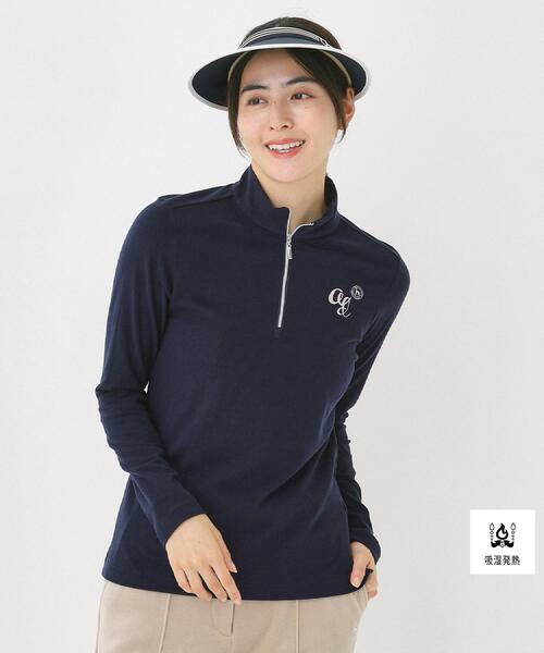 adabat(アダバット)の「【吸湿発熱】ハーフジップ長袖モックネックT(Tシャツ/カットソー・レディース・イエロー系その他/ホワイト/ネイビー・42/40/38/36)」の2枚目の写真
