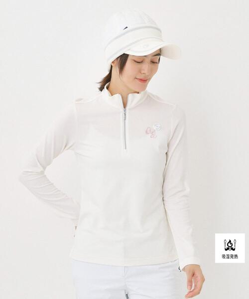 adabat(アダバット)の「【吸湿発熱】ハーフジップ長袖モックネックT(Tシャツ/カットソー・レディース・イエロー系その他/ホワイト/ネイビー・42/40/38/36)」の1枚目の写真
