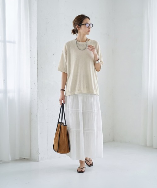 STYLE DELI（スタイルデリ）の「リネン混ニットTシャツ（Tシャツ/カットソー・レディース・オートミール/ライトグレー・FREE）」の3枚目の写真