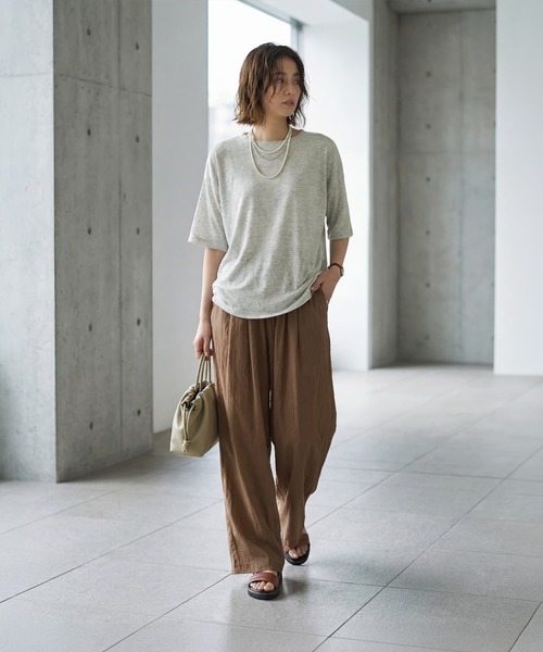 STYLE DELI（スタイルデリ）の「リネン混ニットTシャツ（Tシャツ/カットソー・レディース・オートミール/ライトグレー・FREE）」の8枚目の写真