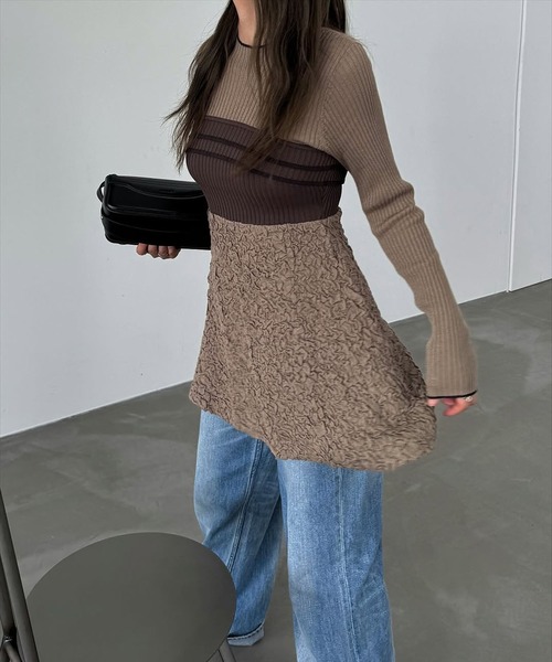 WILLFULLY(ウィルフリー)の「sheer lame peplum blister jacquard knit(ニット/セーター・レディース・ブラウン系その他/ブラック/グレー・FREE)」の5枚目の写真