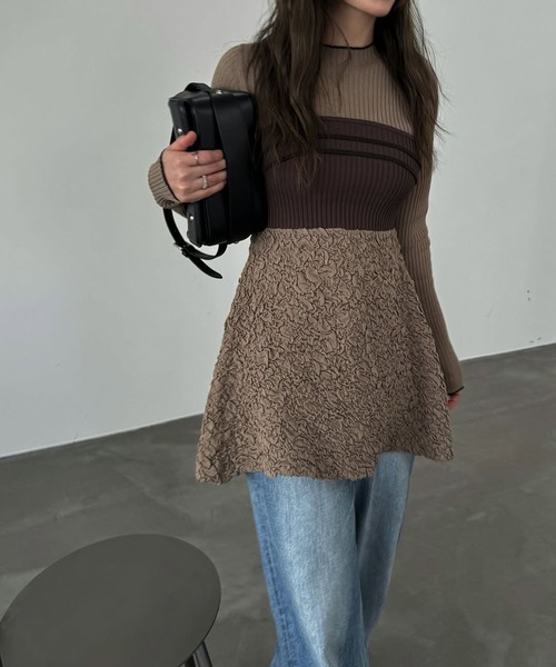 WILLFULLY(ウィルフリー)の「sheer lame peplum blister jacquard knit(ニット/セーター・レディース・ブラウン系その他/ブラック/グレー・FREE)」の4枚目の写真