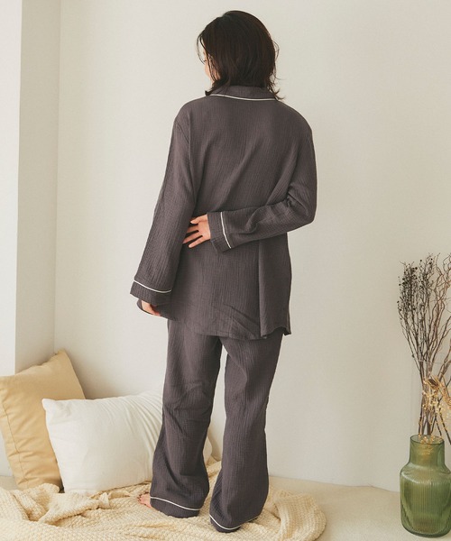 cross marche（クロスマルシェ）の「【LAFUKU/ラフク】パイピングデザインダブルガーゼパジャマ綿100％《上下セット》（ルームウェア/パジャマ・レディース・アイボリー/ベージュ/チャコール・LL/L/M）」の18枚目の写真