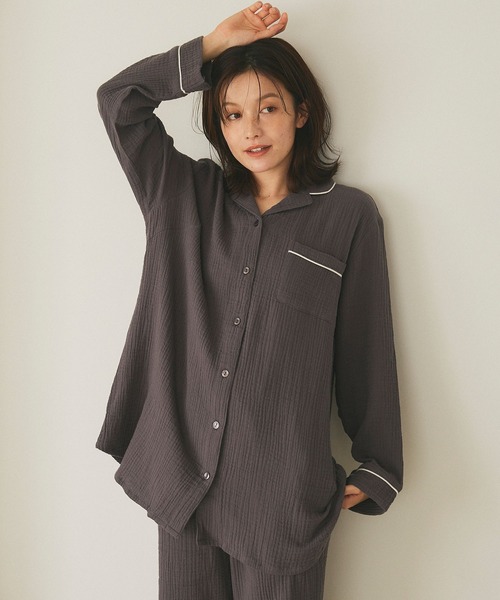 cross marche（クロスマルシェ）の「【LAFUKU/ラフク】パイピングデザインダブルガーゼパジャマ綿100％《上下セット》（ルームウェア/パジャマ・レディース・アイボリー/ベージュ/チャコール・LL/L/M）」の20枚目の写真