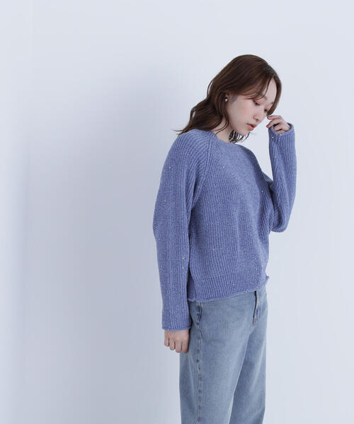 NATURAL BEAUTY BASIC（ナチュラルビューティーベーシック）の「◇スパンコールモールニット（ニット/セーター・レディース・ネイビー/オフホワイト/ブルー・FREE）」の16枚目の写真