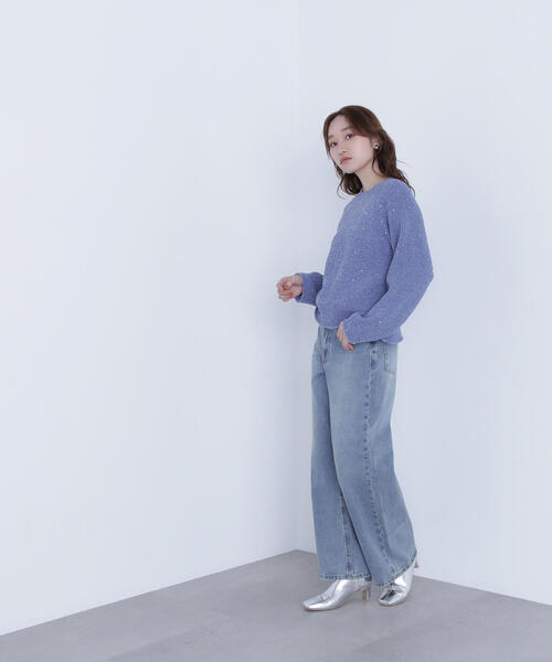 NATURAL BEAUTY BASIC（ナチュラルビューティーベーシック）の「◇スパンコールモールニット（ニット/セーター・レディース・ネイビー/オフホワイト/ブルー・FREE）」の17枚目の写真