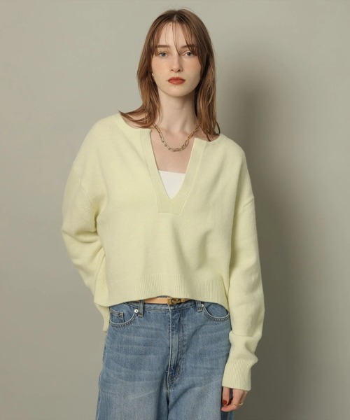CADUNE カデュネ　アクア深Vニット　オフ白 アクア深Vニット（ニット/セーター）｜CADUNE（カデュネ）の