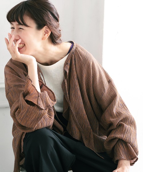 soulberry(ソウルベリー)の「秋はじめの羽織り(カーディガン/ボレロ・レディース・チェック・LL/3L/4L/5L/M/L)」の6枚目の写真