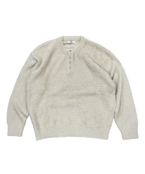 Chikashitsu +(チカシツプラス)の「【Chikashitsu +】henley neck hairy knit / 【チカシツプラス】ヘンリーネックヘアリー長袖ニット(ニット/セーター・メンズ・アイボリー/グレー/ベージュ/ブラック/ネイビー・ONE SIZE)」の11枚目の写真