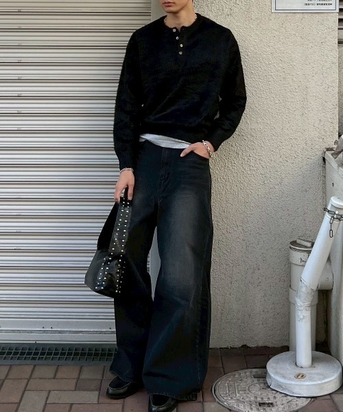 Chikashitsu +(チカシツプラス)の「【Chikashitsu +】henley neck hairy knit / 【チカシツプラス】ヘンリーネックヘアリー長袖ニット(ニット/セーター・メンズ・アイボリー/グレー/ベージュ/ブラック/ネイビー・ONE SIZE)」の22枚目の写真