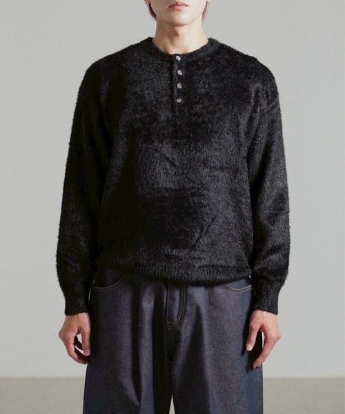 Chikashitsu +(チカシツプラス)の「【Chikashitsu +】henley neck hairy knit / 【チカシツプラス】ヘンリーネックヘアリー長袖ニット(ニット/セーター・メンズ・アイボリー/グレー/ベージュ/ブラック/ネイビー・ONE SIZE)」の21枚目の写真