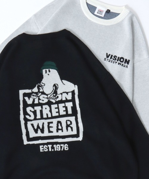 VISION STREET WEAR(ヴィジョンストリートウェア)の「2025AW VISION STREET WEAR/ヴィジョンストリートウエア オーバーサイズ ゴースト ジャガード刺繍ニット レディース メンズ(ニット/セーター・メンズ・オフホワイト/ブラック・M/L/LL)」の2枚目の写真