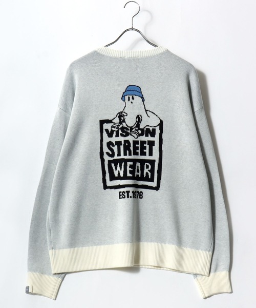 VISION STREET WEAR(ヴィジョンストリートウェア)の「2025AW VISION STREET WEAR/ヴィジョンストリートウエア オーバーサイズ ゴースト ジャガード刺繍ニット レディース メンズ(ニット/セーター・メンズ・オフホワイト/ブラック・M/L/LL)」の4枚目の写真