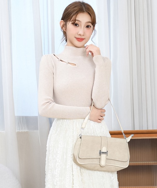 Anely(アネリー)の「プチハイネック カットアウト リブ ニット プルオーバー(ニット/セーター・レディース・チャコールグレー/ブラック/グレイッシュベージュ/ベージュ/ホワイト・FREE)」の17枚目の写真