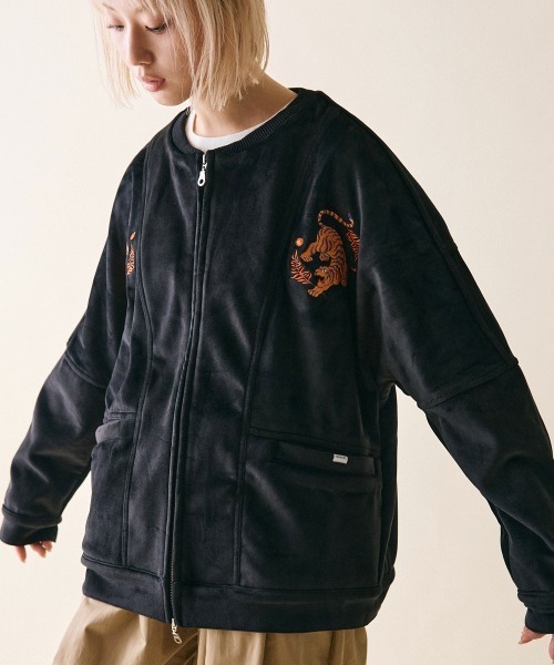 rehacer（レアセル）の「rehacer :  Dolman Wide Souvenir Jacket / ドルマンスリーブワイド スーベニア ジャケット（スカジャン・レディース・ブルー/ブラック・SMALL/X-LARGE/LARGE）」の5枚目の写真